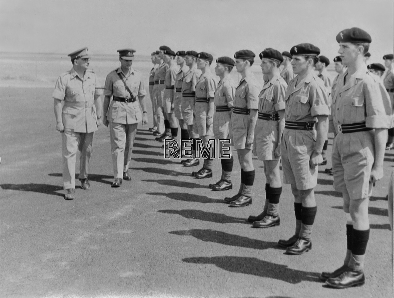 Major General D A K Redman, CB, OBE, inspecting Independent Armoured Squadron Workshop, 28 January 1961