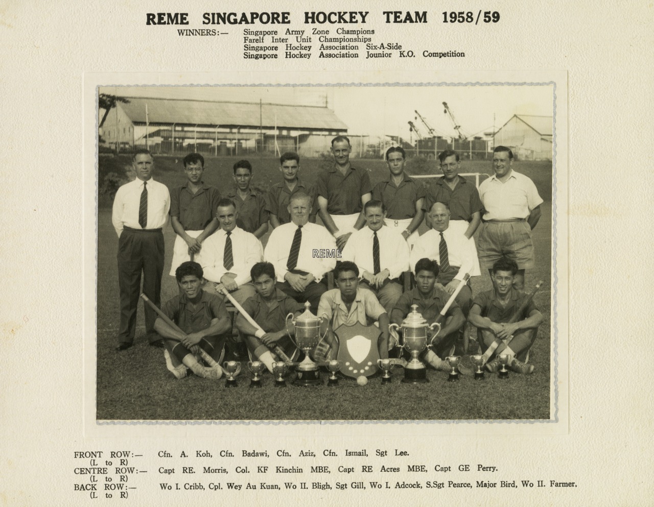 REME Singapore hockey team, 1958/1959